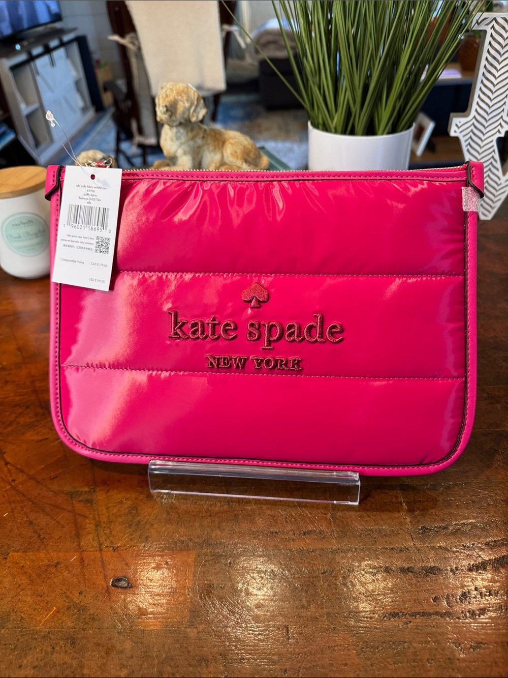 💕kate spade Hot Pink Quilted Glossy Cosmetic Pouch